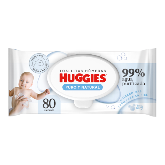 Toallitas Húmedas Huggies Puro y Natural, 80 uds